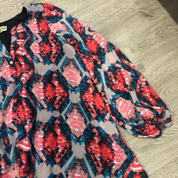 New Show Me Your Mumu Tunic Top Kaleidoscope Aztec Boho Chic Red Medium - Picture 4 of 6
